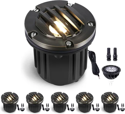 Miniatura 12 de Gardenreet Luces de Pozo de Bajo Voltaje para Exteriores - Latón 12V Bombilla LED Reemplazable Iluminación Empotrada en el Suelo, Accesorio de Tapa