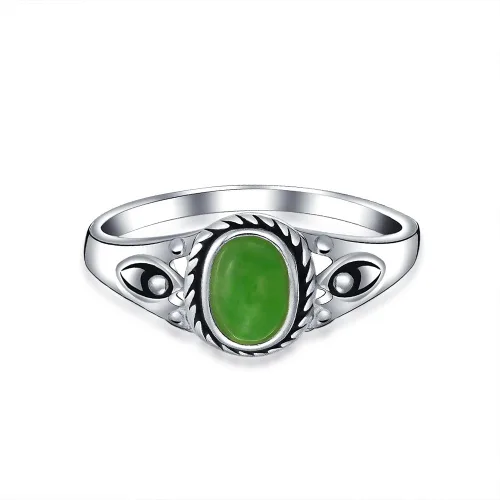 Miniatura 2 de Anillo de filigrana con bisel de jade verde teñido ovalado estilo Bali para mujer, plata de ley 925, piedra natal de agosto