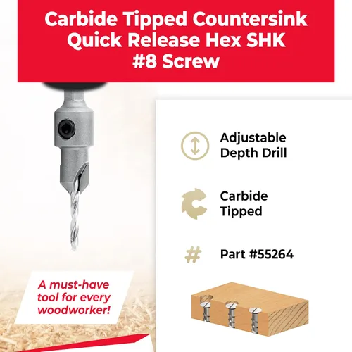 Miniatura 2 de Amana Tool - 55264 - Broca con punta de carburo para avellanado de 82°, Diámetro de 3/8 x 49 Grados x 1/4 de liberación rápida