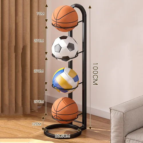 Miniatura 2 de Estante de almacenamiento para pelotas de baloncesto, organizador de almacenamiento de bolas de cubo de 4 niveles para interiores, soporte