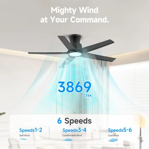 Miniatura 5 de ocioc Ventiladores de techo de 44 pulgadas con luces y control remoto, ventiladores de techo regulables con motor de CC silencioso reversible, Negro