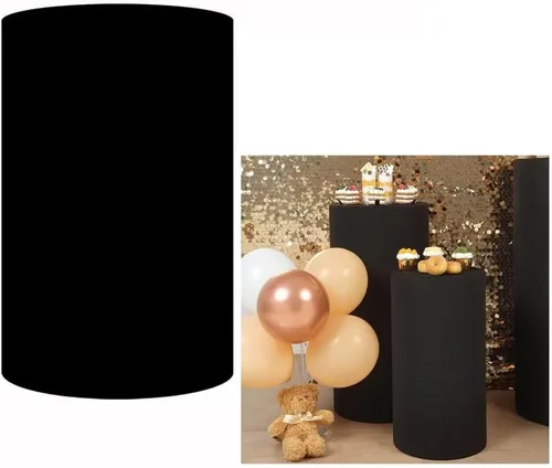 Miniatura 3 de Fundas de pilar de elastano elásticas de color negro puro para soportes de pedestal de cilindro de metal, juego de 6 piezas, fundas de soporte