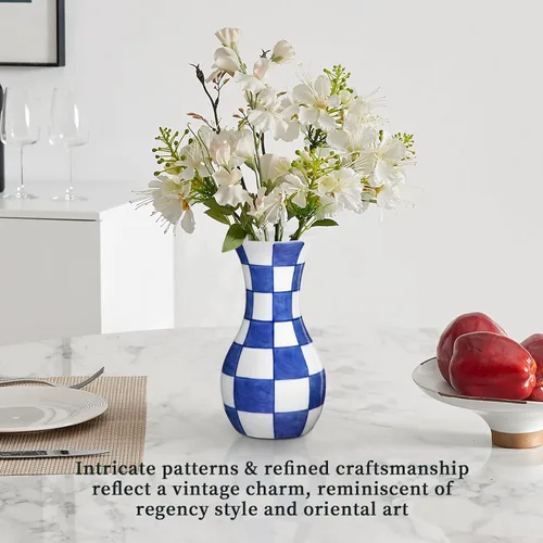 Miniatura 5 de Pequeño Jarrón Azul y Blanco, Pack de 2, Jarrón de Brotes de 6 Pulgadas de Cerámica, Jarrones Retro Chinoiserie para Decoración de Flores Frescas