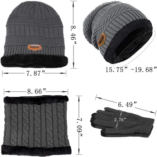 Miniatura 3 de T WILKER Juego de 3 gorros de invierno para niños, bufanda y guantes para pantalla táctil