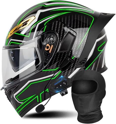 Miniatura 11 de Casco modular Bluetooth para motocicleta, aprobado por DOT/ECE, cascos delanteros abatibles, viseras antivaho duales, casco de cara completa, MP3