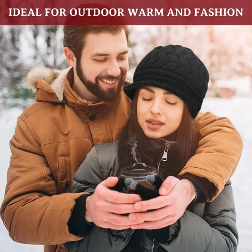 Miniatura 21 de SATINIOR Juego de 4 gorros y guantes de invierno para mujer, gorro de punto cálido, gorro de esquí de nieve con visera y guante para pantalla rojo