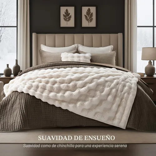 Miniatura 6 de EverGrace - Manta ultra suave de lujo, esponjosa, de pelo de conejo sintético, gruesa, cálida, de burbujas, para cama, mantas reversibles de felpa