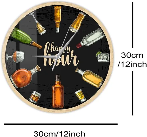 Miniatura 2 de Reloj de pared de vino de 12 pulgadas, Happy Hour Wine Time Wine Booze Beer Reloj de pared silencioso sin tictac reloj de pared para hombre, cueva
