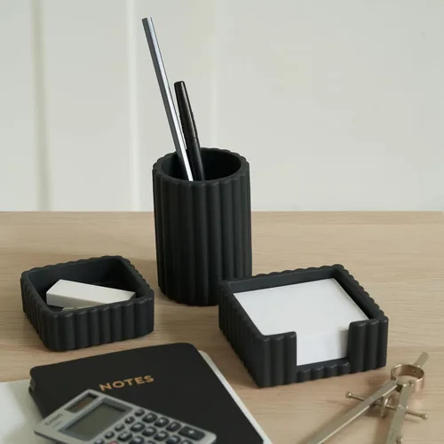 Miniatura 2 de KIBAGA Juego de accesorios de escritorio de estética moderna de 3 piezas - Organizadores de hormigón elegantes para bolígrafos y suministros