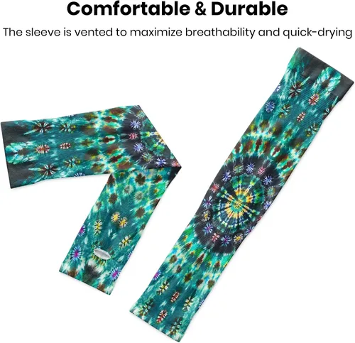 Miniatura 4 de Mangas de brazo deportivas Mandalas Tie Dye UV protección solar brazo de enfriamiento para jardinería granja mujeres y hombres, 1 par, Negro
