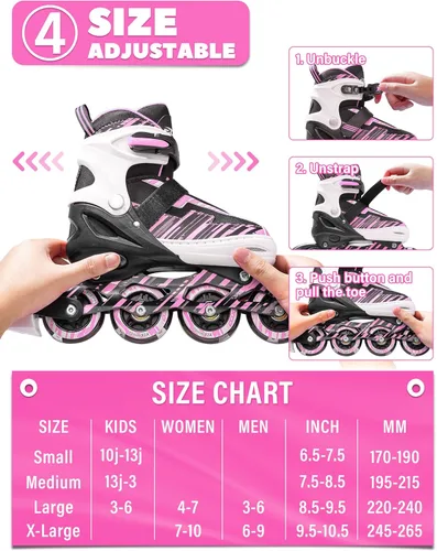 Miniatura 3 de Patines en línea ajustables para niños y niñas de 5-8 y 8-12 años con ruedas iluminadas, patines para niños de 4-12 años, patines para adolescentes