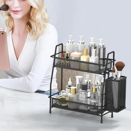 Miniatura 5 de LEMIKKLE Organizador de encimera de baño de 2 niveles, cuidado de la piel, organizadores de encimera de maquillaje, cocina, almacenamiento de negro