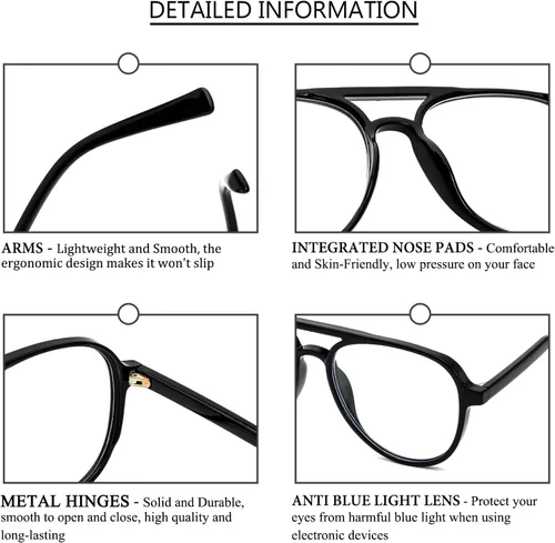 Miniatura 4 de MMOWW Paquete de 4 gafas de lectura estilo aviador sobredimensionadas para mujeres y hombres, estilo piloto retro de doble puente, con bloqueo
