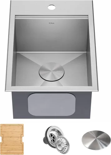 Miniatura 19 de KRAUS KWT310-33/18 Kore - Fregadero de cocina con estación de trabajo de 33 pulgadas, empotrado, acero inoxidable de calibre 18, con reborde