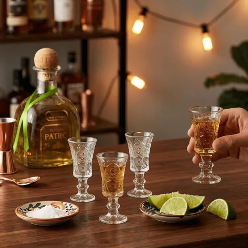 Miniatura 4 de Youeon Juego de 12 vasos de chupito de 1.5 onzas, vasos de chupito de vidrio grabado con base pesada, vasos pequeños para tequila, whisky, vodka