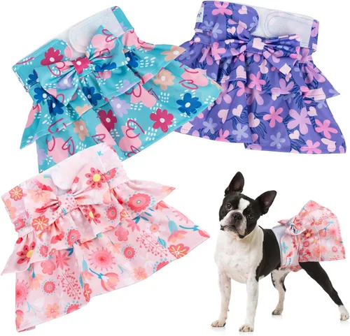 Miniatura 11 de Pet Soft Pañales para Perras Hembras – Paquete de 3 Pañales Lavables Estilo Vestido para Perras Hembras en Celo – Bragas Reutilizables
