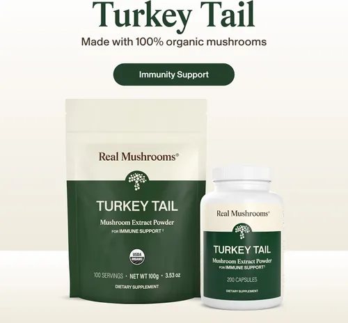 Miniatura 3 de Real Mushrooms Polvo de hongo de cola de pavo – Extracto orgánico de cola de pavo – para bienestar, armonía intestinal y apoyo energético – Vegano