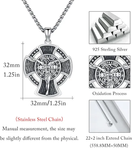 Miniatura 411 de Collar con colgante de plata de ley 925 con medalla de San Patrón, joyería religiosa para hombres y mujeres, con cadena de acero inoxidable 316L