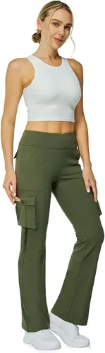 Miniatura 5 de Leggings acampanados de yoga para mujer, cintura alta, pantalones casuales de yoga, leggings de entrenamiento, con 6 bolsillos, pantalones de yoga