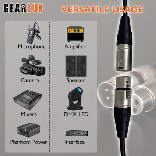 Miniatura 6 de Gearlux – Cable de micrófono XLR, completamente balanceado, macho a hembra, 25 pies - Paquete de 3