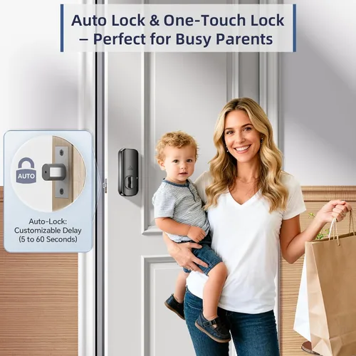 Miniatura 4 de Cerradura de puerta con huellas dactilares para puerta principal incorporada Wi-Fi OKIBB, cerradura inteligente de entrada sin llave con APP