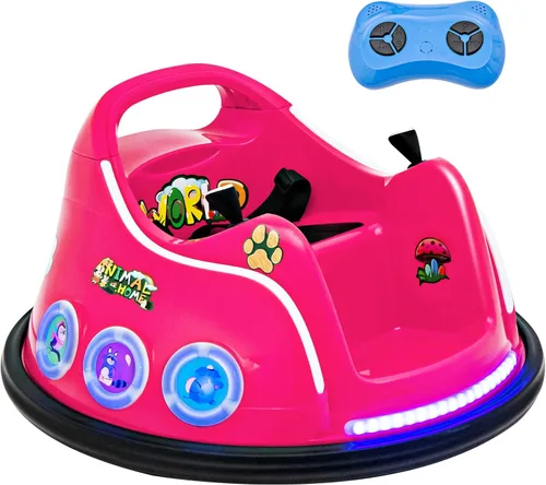 Costzon Coche de parachoques para niños, parachoques eléctrico de 12 V con control remoto, giro de 360 grados, luces intermitentes, música Rosa