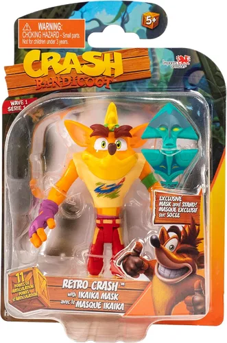 Miniatura 2 de BANDAI Crash Bandicoot Figuras de acción Retro Crash con máscara Juguete retro de 4.3 in con máscara y accesorios de soporte Verde, morado, rojo