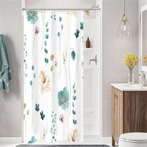 Miniatura 11 de Gibelle Cortina de ducha con estampado floral de acuarela, cortina de ducha retro naranja azul marino para baño, juego de cortina de ducha moderna