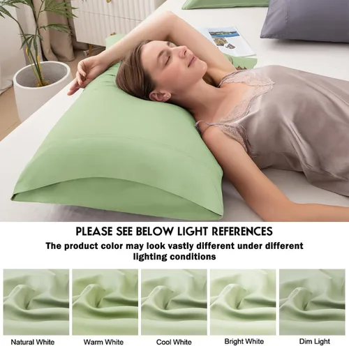 Miniatura 6 de Fundas de almohada tamaño estándar paquete de 2, fundas de almohada de viscosa refrescante con cierre de sobre, cubierta de almohada fresca y Verde