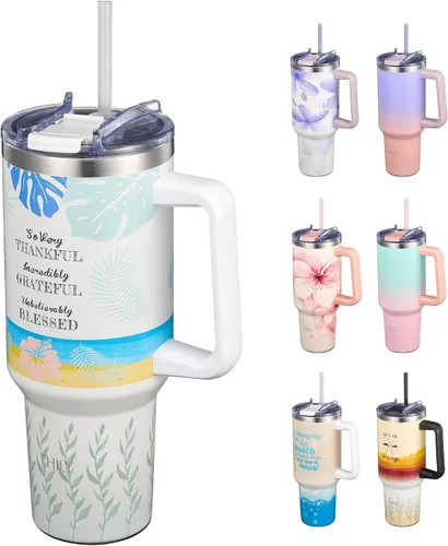 Miniatura 8 de THILY Vaso de 40 onzas de acero inoxidable con asa - Taza de viaje con aislamiento al vacío, tapa a prueba de salpicaduras y a prueba de fugas, 2