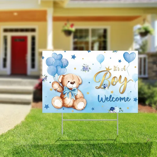 Miniatura 3 de Capoda Letrero de patio para baby shower con estaca Letrero de patio de revelación de género elefante azul y rosa, decoración de césped para niño
