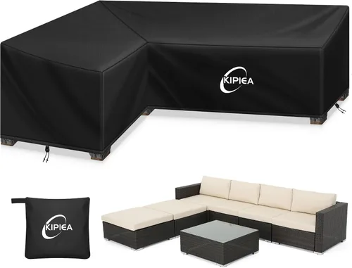 Miniatura 8 de Kipiea Funda para Sofá Seccional en Forma de L para Patio, Tela Oxford Resistente 420D, Funda Seccional para Exteriores con 6 Hebillas a Prueba