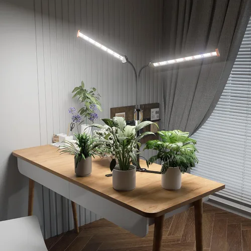 Miniatura 7 de Lámpara para cultivo de plantas con soporte ajustable de 15 a 47 pulgadas, lámpara de cultivo de plantas de tres cabezales con bombillas LED rojas
