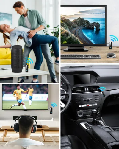 Miniatura 7 de Paquete de 2 adaptadores Bluetooth AUX para automóvil, transmisor receptor Bluetooth 5.4 2 en 1 para automóvil con pantalla de visualización