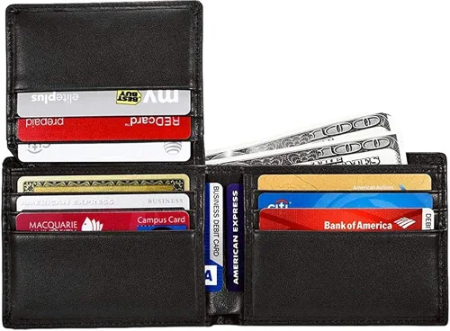 Miniatura 3 de MUITON Cartera de cuero plegable con protección RFID para hombre con ventana de identificación en caja de regalo