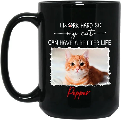 Miniatura 14 de Taza de café personalizada con nombre y foto de gato, marco de fotos personalizado para gato, taza de café negra de 11 onzas y 15 onzas, taza de té