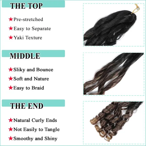 Miniatura 4 de Cabello rizado francés para trenzar, 8 paquetes, 16 pulgadas degradado, preestirado, previamente enrollado con extremos rizados, rizo de rebote