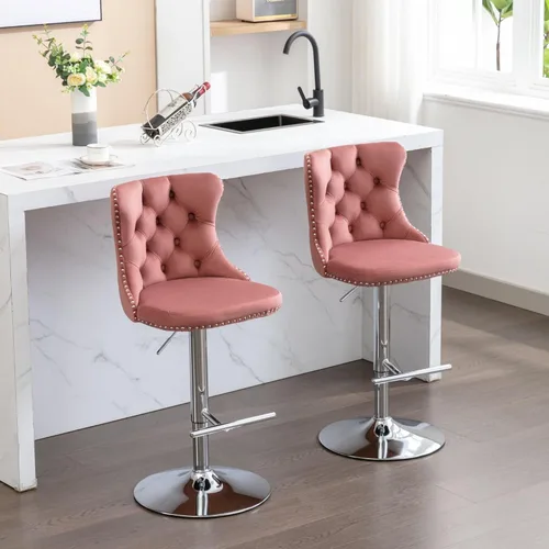 Miniatura 220 de Aoowow Juego de 2 taburetes de bar giratorios, taburetes de bar ajustables con respaldo de terciopelo copetudo, sillas de bar modernas tapizadas