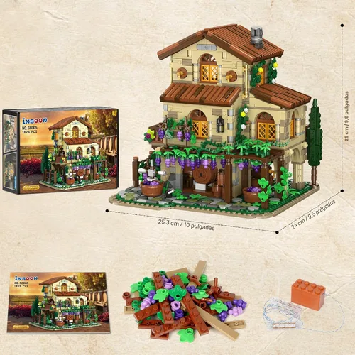 Miniatura 9 de INSOON Winery Chateau - Juego de construcción de casa con luces, modelo de construcción de castillo de viñedo, decoración del hogar, 1826 piezas