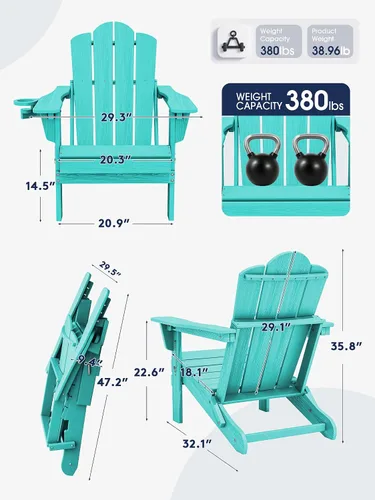 Miniatura 3 de Silla plegable ajustable KINGYES Adirondack, sillas reclinables Adirondack de 3 posiciones con portavasos, Adirondack de HDPE resistente a