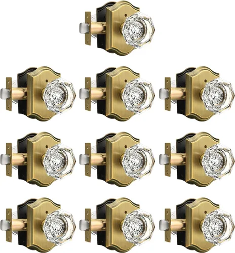 Miniatura 33 de Gobrico Paquete de 3 pomos de puerta de cristal transparente, manijas de puerta de cama/baño, función de privacidad, perilla interior de vidrio