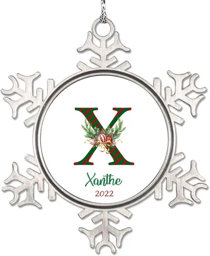 Miniatura 29 de Monograma inicial letra A copo de nieve, adorno de bayas de pino de Navidad para decoración de árbol de Navidad, adornos de Navidad personalizados