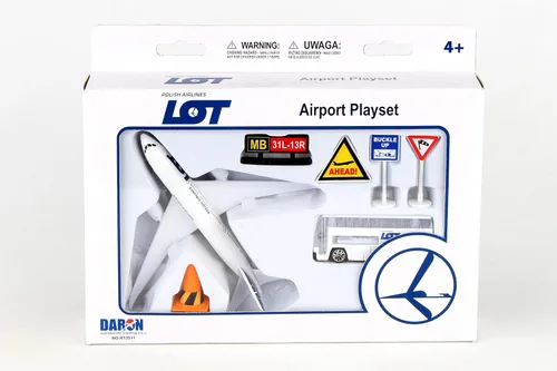 Miniatura 3 de Daron LOT Polish Airlines Airport Playset – Avión de juguete de metal fundido a presión con accesorios – Set de juego de aerolínea con licencia