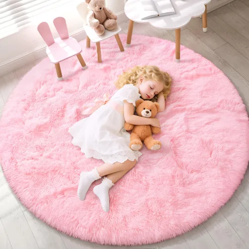 Miniatura 11 de EVOIONOS - Alfombra redonda gris para dormitorio, 5x5 pies; alfombras circulares suaves y esponjosas para sala de estar, alfombras de felpa peludas