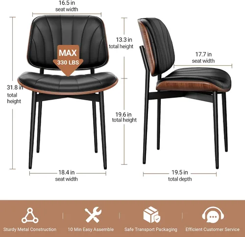 Miniatura 2 de REONEY - Juego de 4 sillas de comedor, modernas de mediados de siglo, tapizadas en piel sintética PU con respaldo de madera curvada de nogal y patas