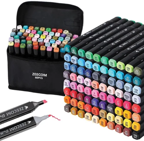 Juego de marcadores de alcohol, 60 bolígrafos de colores para niños y adultos, marcadores de alcohol de doble punta con punta de pincel, suministros