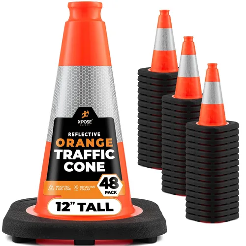Miniatura 14 de Xpose Safety Conos de tráfico naranjas de 12 pulgadas con collar de 4 pulgadas, paquete de 4 conos de seguridad de plástico PVC multiusos