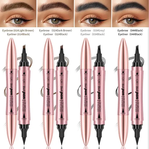 Miniatura 4 de Pluma líquida 2 en 1 para cejas, punta de 1/4, cejas, forro, barba, línea capilar (1# marrón claro)