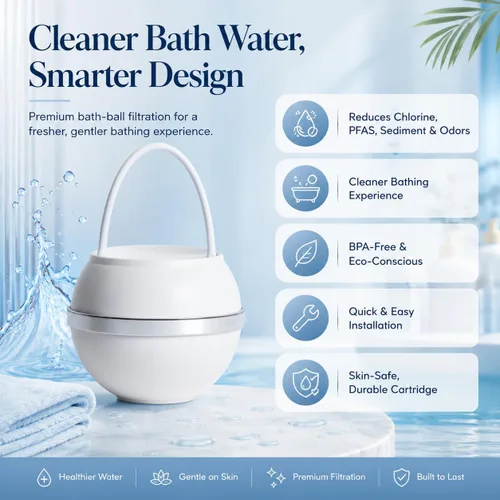 Miniatura 4 de Cartucho de repuesto para bola de baño Crystal Quest – Elimina el cloro, PFAS y olores – Filtro de agua fácil de instalar – Ecológico, duradero