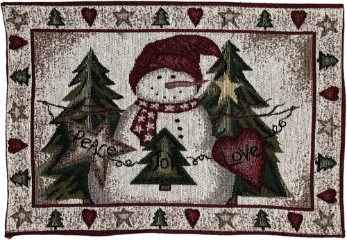 Miniatura 2 de Juego de 4 manteles individuales con diseño de árbol de Navidad, muñeco de nieve con paz, alegría, amor para temporada de vacaciones, decoración